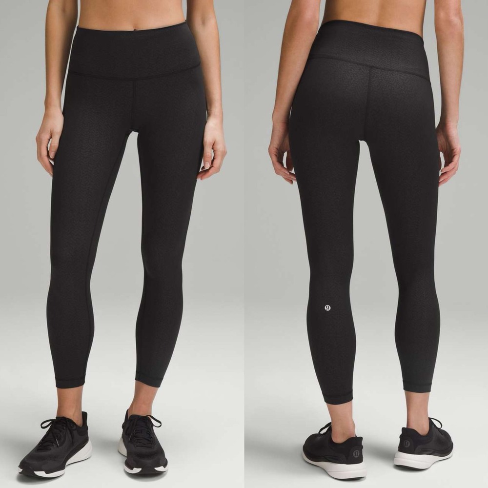Lululemon Wunder Train High-Rise Tight Leggings, Black Twill Embossed Sz 2